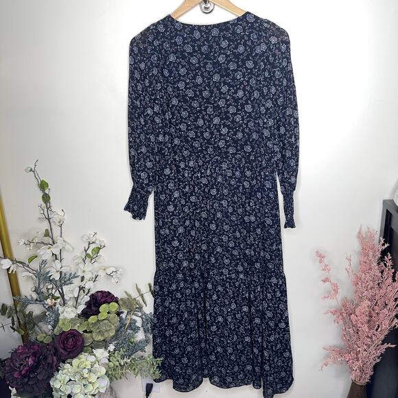 MADEWELL Georgette V-Neck Tiered Midi Dress in Enchanted Floral Black {TT38} - Picture 5 of 8